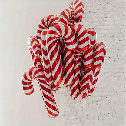 2pcs Red & White Candy Cane Foil Balloons for Christmas, Valentine's Day & New Year's Celebrations - Perfect for Holiday Parties & Home Decor