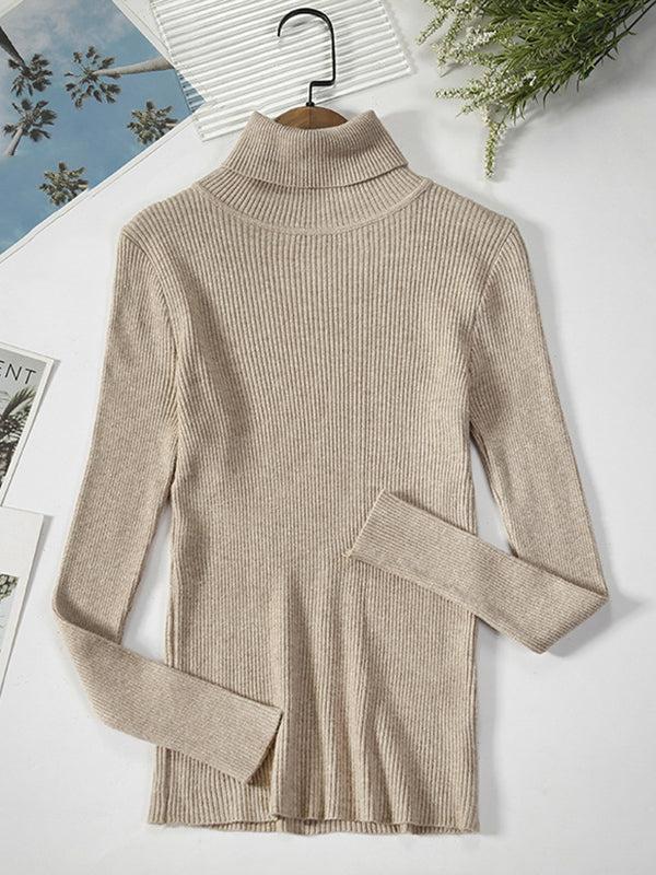 xakxx Simple Skinny Solid Color High-Neck Sweater Tops