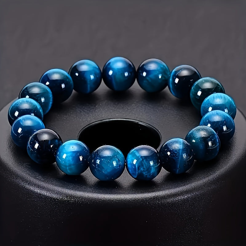 1pc Exquisite Blue Tiger Eye Stone Beaded Fashion Couple's Bracelet - Elegant Birthday Gift for Friends and Family, Unique Anniversary Present, Stylish Accessory for Men and Women