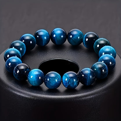 1pc Exquisite Blue Tiger Eye Stone Beaded Fashion Couple's Bracelet - Elegant Birthday Gift for Friends and Family, Unique Anniversary Present, Stylish Accessory for Men and Women