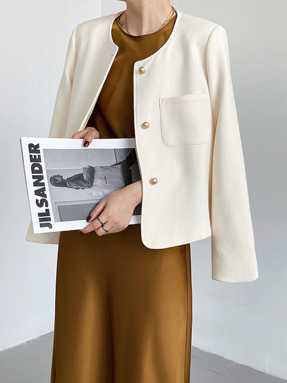 xakxx Original Creation Long Sleeves Loose Buttoned Solid Color Round-Neck Outerwear