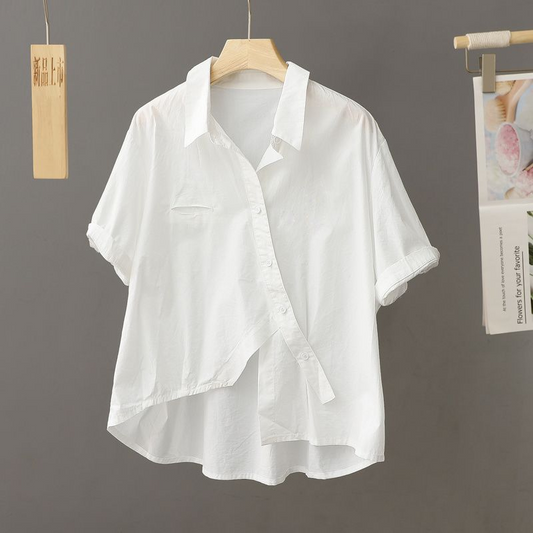 xakxx Half Sleeves Irregular Clipping Lapel Blouses&Shirts Tops