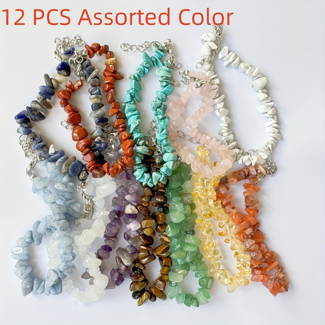 36pcs/set Handcrafted Bohemian Natural Stone Jewelry Set - Unique Irregular Design, Adjustable Bracelets and Earrings for Women, Perfect for Daily Wear, Vacations, Christmas, Halloween Gifts