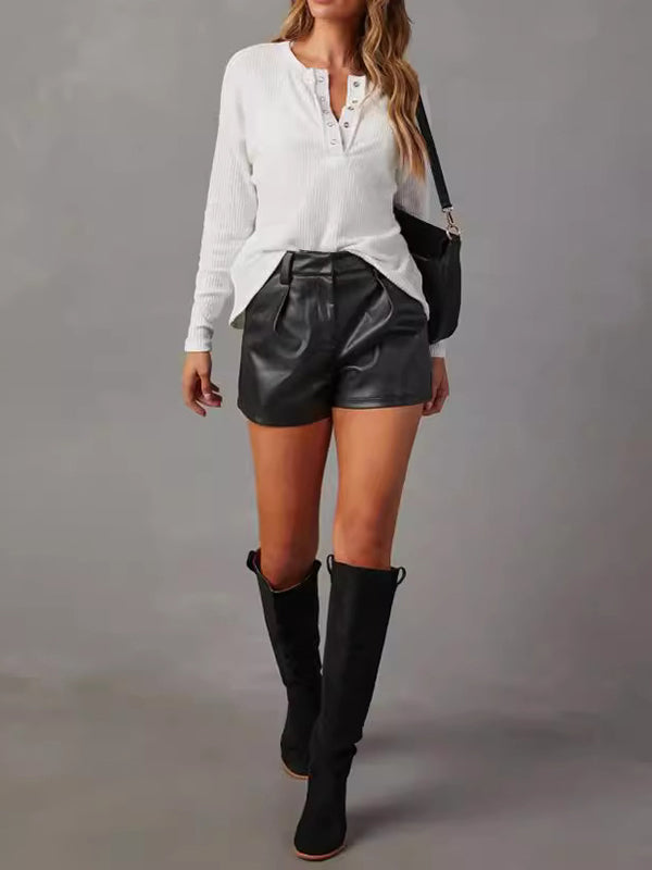 xakxx Long Sleeves Loose Split-Joint V-Neck T-Shirts