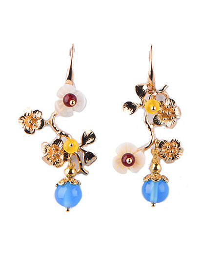 xakxx Vintage Asymmetric Plum Blossom Branch Earrings