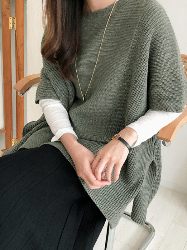 xakxx Casual Loose Split-Side Round-Neck Sweater Tops