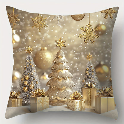 4pcs, Christmas pillowcase, Golden Santa Claus, snowman, deer, Christmas tree, beautiful and practical 17.7 inches * 17.7 inches, suitable for home and outdoor sofa decoration, living room sofa, bedroom zipper pillowcase (excluding pillow core)