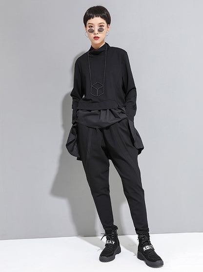 xakxx High-Low A-Line Falbala Split-Joint Split-Back High-Neck T-Shirts Tops