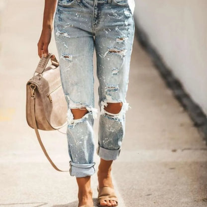 with Tears to Show Thin Wash Women's Jeans Pants