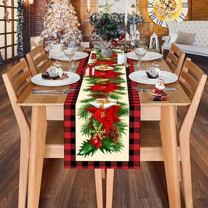 Vibrant Festive Rectangular Table Runner - 70.87 inches Long, Polyester Woven, Holiday Floral Pattern, Durable, Easy to Clean, Ideal for Christmas, New Year Home & Party Decorations, Adds Warmth and Ambiance to Your Table Setting