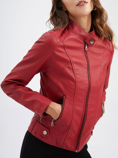 xakxx Long Sleeves Plus Size Buttoned Pockets Zipper Stand Collar Jackets Outerwear