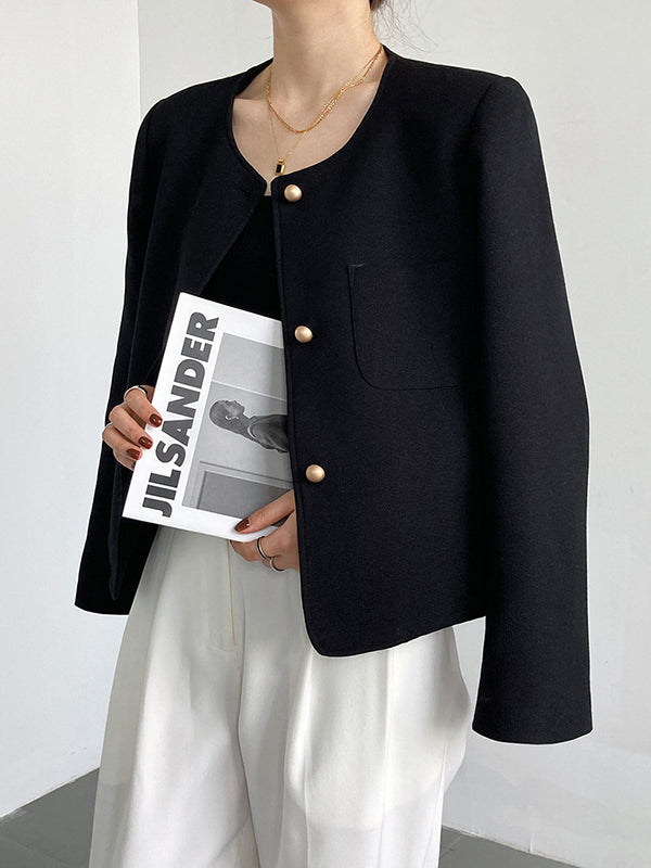xakxx Original Creation Long Sleeves Loose Buttoned Solid Color Round-Neck Outerwear