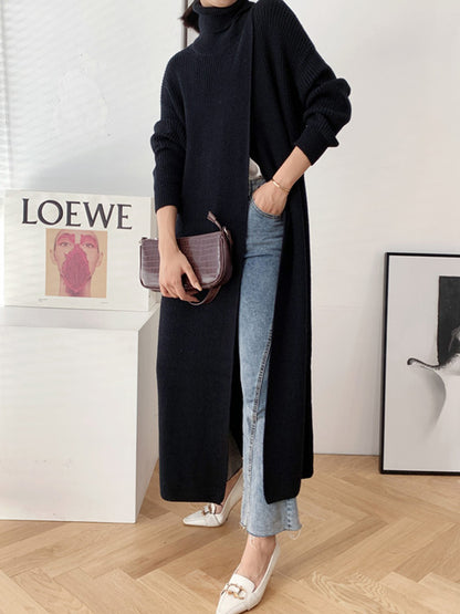 xakxx Original Loose Solid Color Split-Front Sweater Dress
