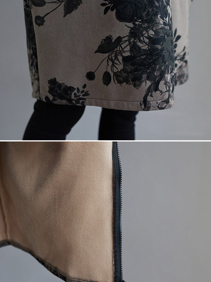 xakxx Artistic Retro Loose Floral Printed Hooded Long Sleeves Outwear