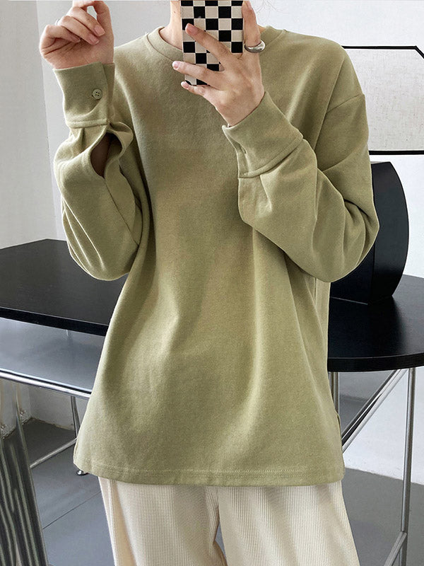 xakxx 3 Colors Loose Casual Solid Color Split-Side T-Shirt Top
