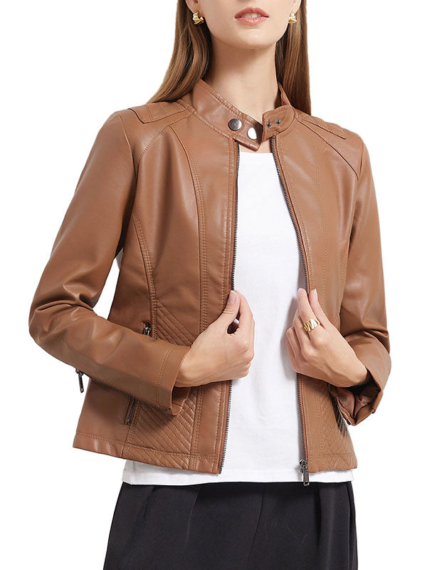 xakxx Long Sleeves Plus Size Buttoned Pockets Split-Joint Zipper Stand Collar Jackets Outerwear