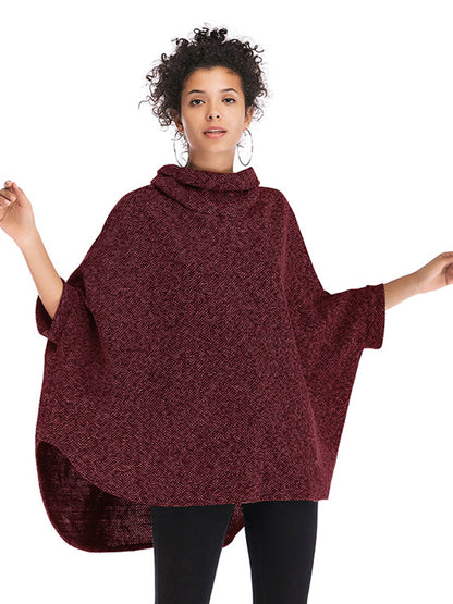 xakxx Casual Loose Half Sleeves Solid Color High-Neck Sweater Tops