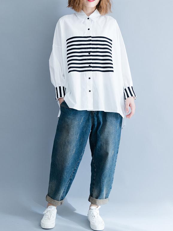 xakxx Stripe Split-joint White Shirt