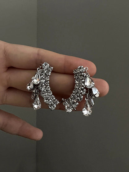xakxx Stylish Rhinestone Tasseled Geometric Earrings Accessories
