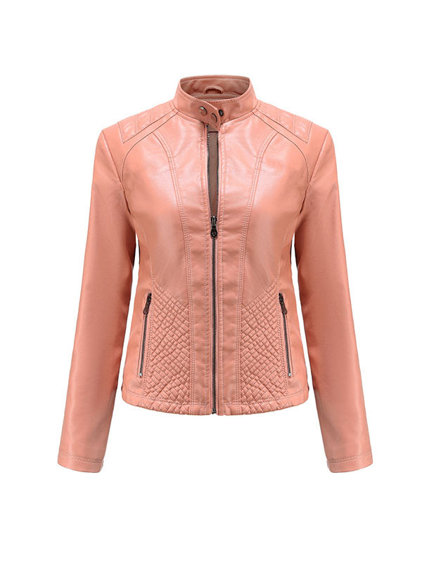 xakxx Long Sleeves Plus Size Buttoned Pockets Split-Joint Zipper Stand Collar Jackets Outerwear