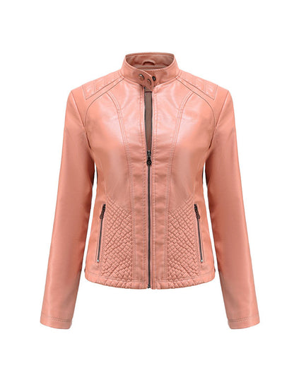xakxx Long Sleeves Plus Size Buttoned Pockets Split-Joint Zipper Stand Collar Jackets Outerwear