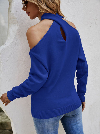 xakxx Casual Long Sleeves Solid Color Halter-Neck Sweater Tops