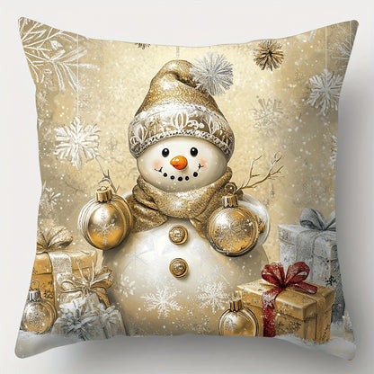 4pcs, Christmas pillowcase, Golden Santa Claus, snowman, deer, Christmas tree, beautiful and practical 17.7 inches * 17.7 inches, suitable for home and outdoor sofa decoration, living room sofa, bedroom zipper pillowcase (excluding pillow core)