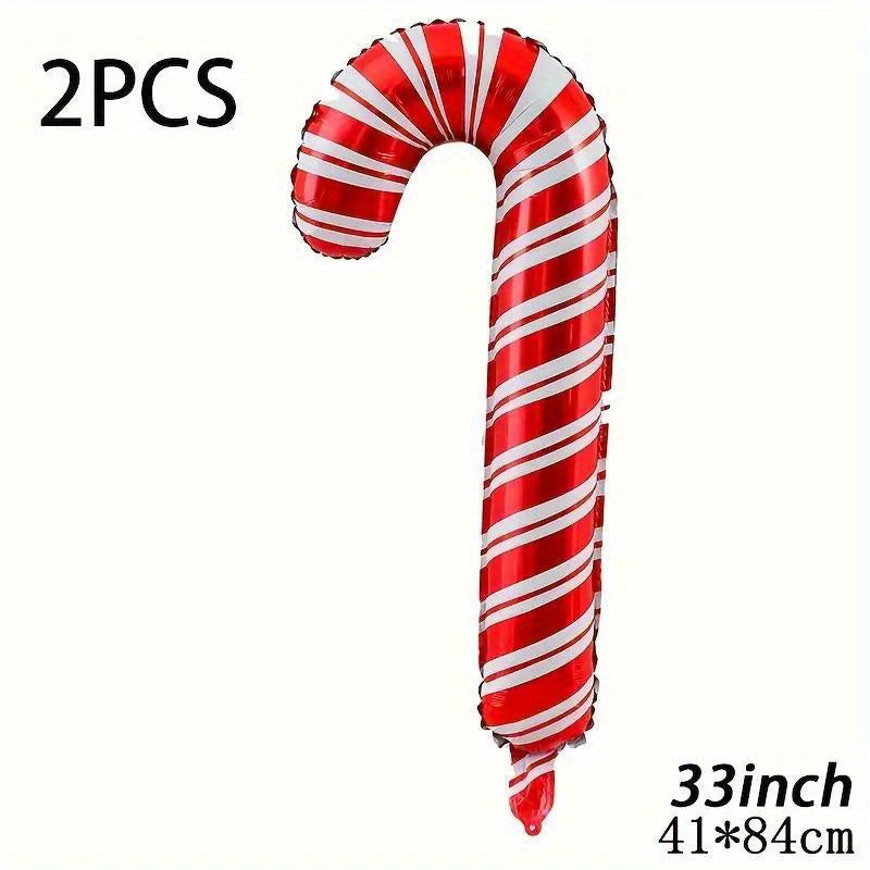 2pcs Red & White Candy Cane Foil Balloons for Christmas, Valentine's Day & New Year's Celebrations - Perfect for Holiday Parties & Home Decor