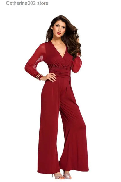 Women's Jumpsuits Rompers Jumpsuit Women Elegant Office Laides Bodysuit Long Sleeve Overalls Sexy Black One Piece Outfit Party Rompers Wed Leg Jumpsuits T231023