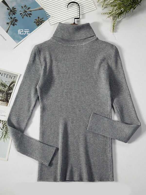xakxx Simple Skinny Solid Color High-Neck Sweater Tops