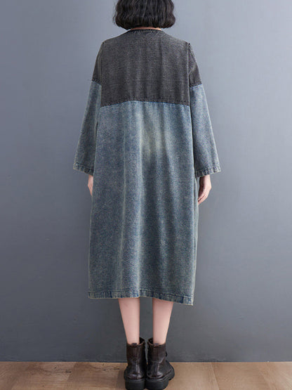 xakxx Artistic Retro Denim Long Sleeves Loose Tied Split-Joint Trench Outerwear