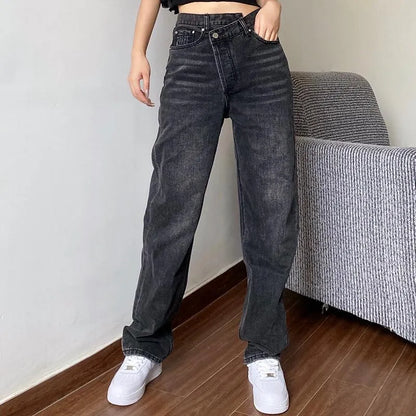 Women's Jeans Mom Baggay High Waist Straight Pants Women  White Black Fashion Casual Loose Undefined Trousers