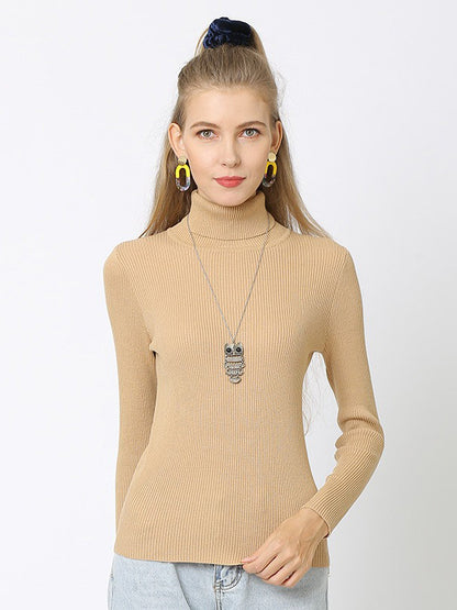 xakxx 10 Colors Simple Knitting Solid Color High-Neck Pullover