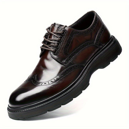 Premium Mens Wing-tip Brogue Dress Shoes - Split Leather, Anti-slip Sole, Comfortable Lace-up - Perfect for Business Office, Spring & Autumn