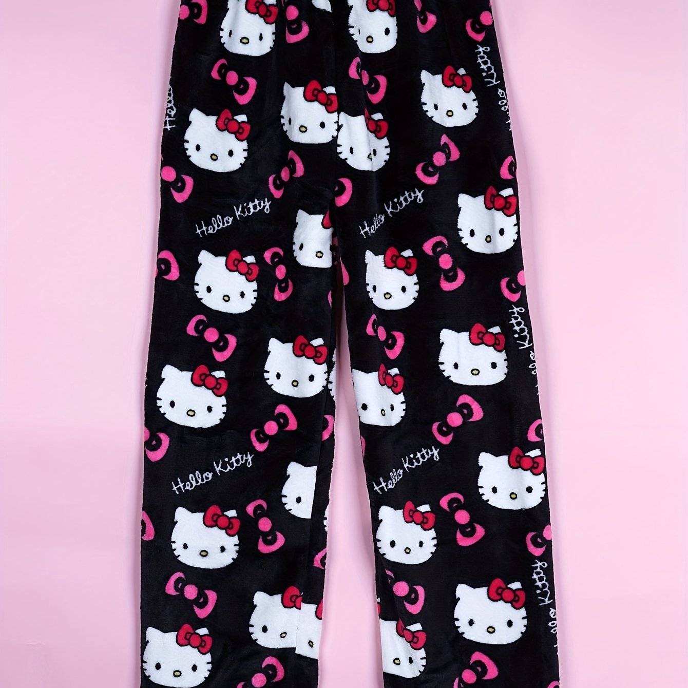 Hello Kitty Flannel Pajama Set for Women - Soft, Warm, White Anime Cartoon Print Lounge Pants - Autumn Fashion Gift Idea