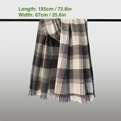 1pc Soft & Warm Short-bearded Plaid Long Scarf Winter Scarf