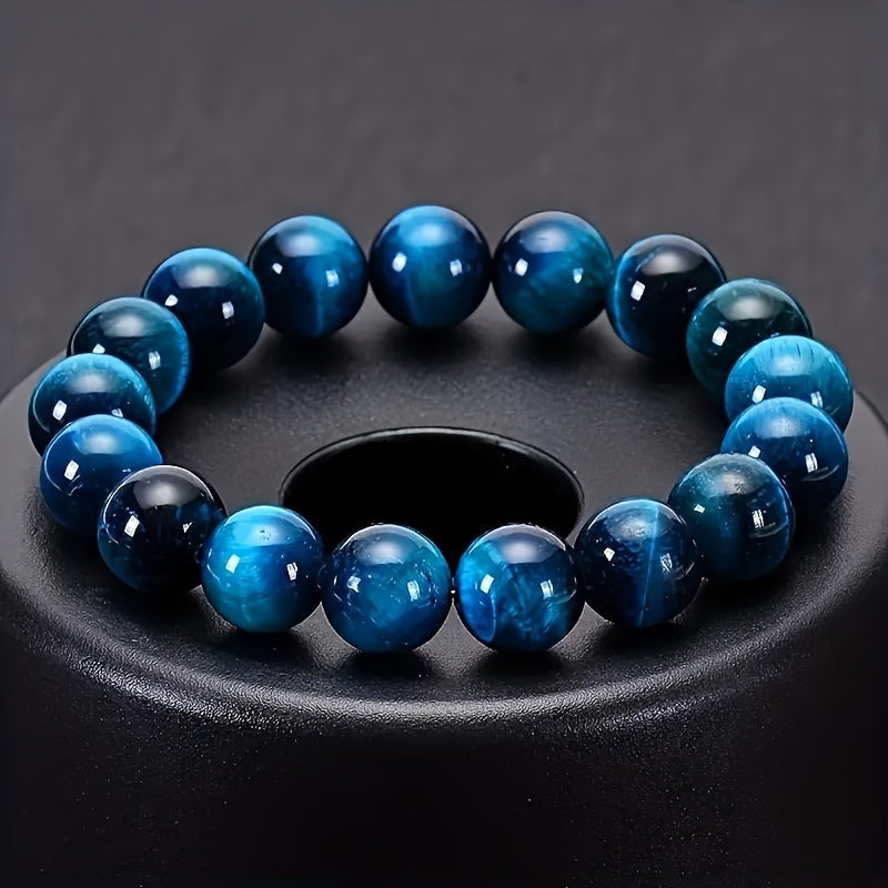 1pc Exquisite Blue Tiger Eye Stone Beaded Fashion Couple's Bracelet - Elegant Birthday Gift for Friends and Family, Unique Anniversary Present, Stylish Accessory for Men and Women