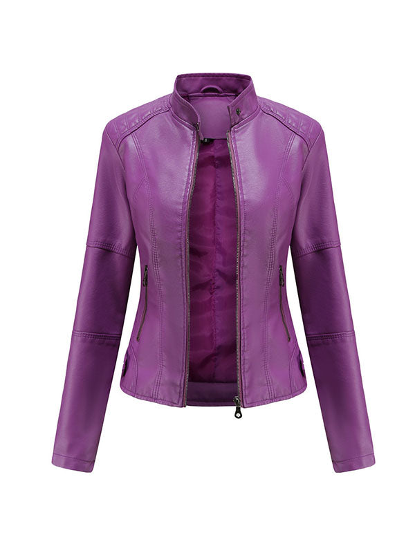 xakxx Long Sleeves Plus Size Buttoned Pockets Zipper Stand Collar Jackets Outerwear