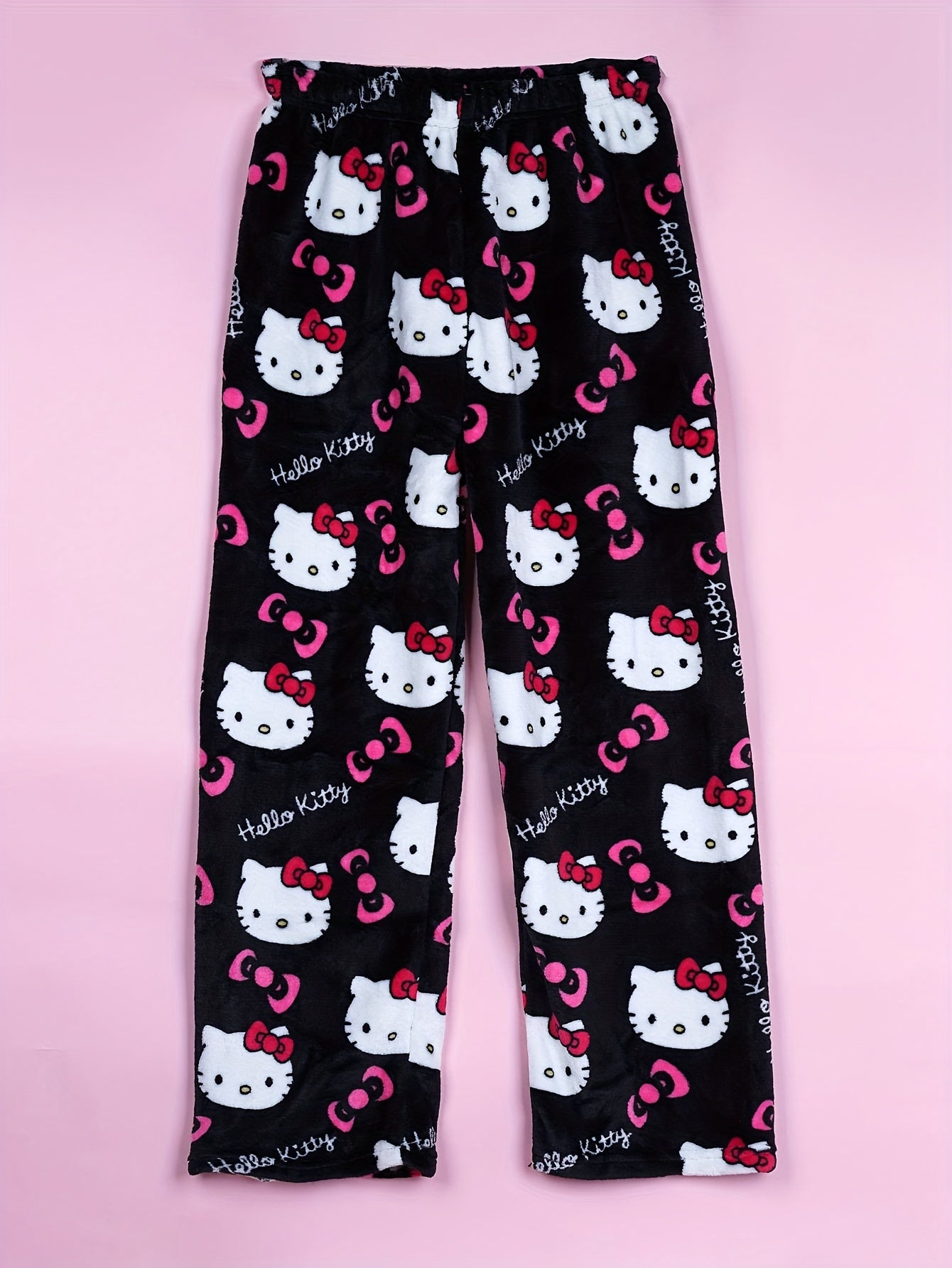 Hello Kitty Flannel Pajama Set for Women - Soft, Warm, White Anime Cartoon Print Lounge Pants - Autumn Fashion Gift Idea