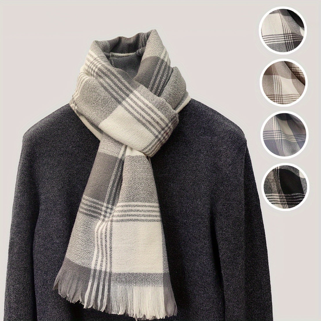 1pc Soft & Warm Short-bearded Plaid Long Scarf Winter Scarf