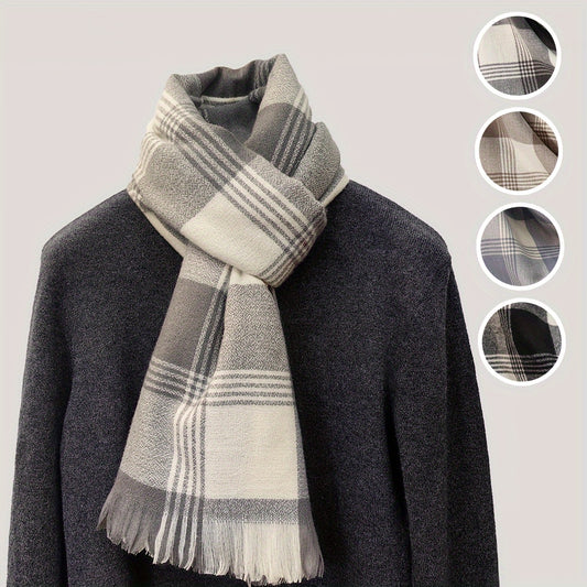1pc Soft & Warm Short-bearded Plaid Long Scarf Winter Scarf