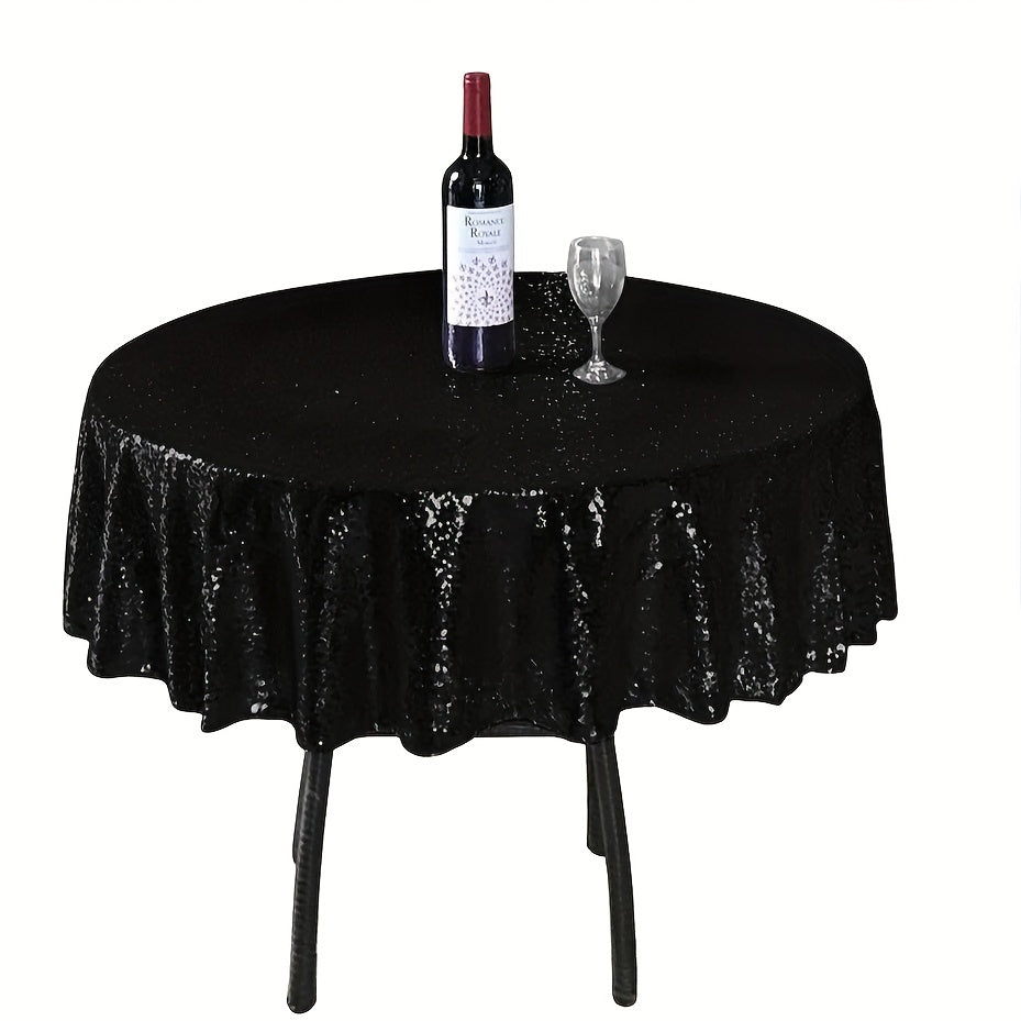 1pc, Luxurious Golden Round Sequin Tablecloth - Dazzling Table Cover for Bridal Shower, Birthday, Wedding, Dessert, Banquet, and Room Decor - Spreads Elegance and Sophistication on Tables