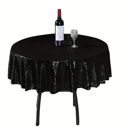 1pc, Luxurious Golden Round Sequin Tablecloth - Dazzling Table Cover for Bridal Shower, Birthday, Wedding, Dessert, Banquet, and Room Decor - Spreads Elegance and Sophistication on Tables