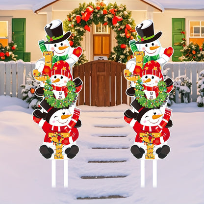 2pcs Joyful Snowman Christmas Yard Signs - Large 31.5"x11.4" Outdoor Lawn Decorations for Festive Holiday Atmosphere