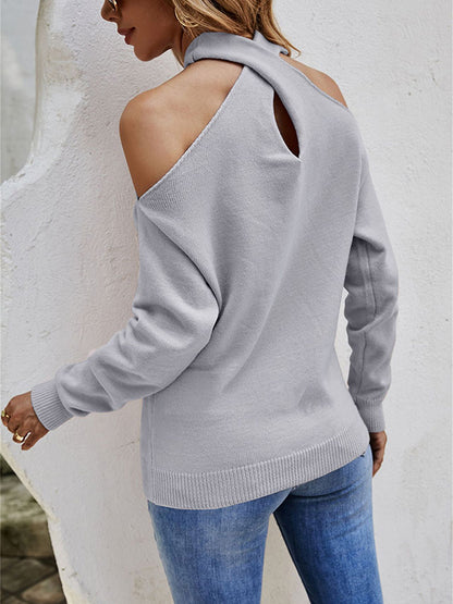 xakxx Casual Long Sleeves Solid Color Halter-Neck Sweater Tops