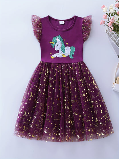 Adorable Girls Unicorn Tutu Dress - Handcrafted with Sparkling Sequins and Soft 100% Cotton - Magical Embroidery, Fluttering Trim, and Layered Tutu - Perfect for Parties and a Dreamy Gift for Sweethearts