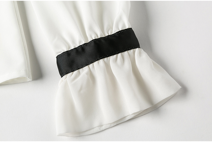 Xakxx - New Women blouse tops White Ruffles Bow Long Sleeve Chiffon Blouse 2023 New Work Wear Office Blusas Femininas ladies shirt 570A