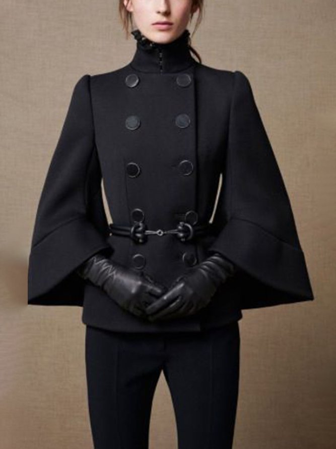 xakxx Flared Buttoned Solid Color High Neck Jackets&Coats Outerwear Woolen Coat