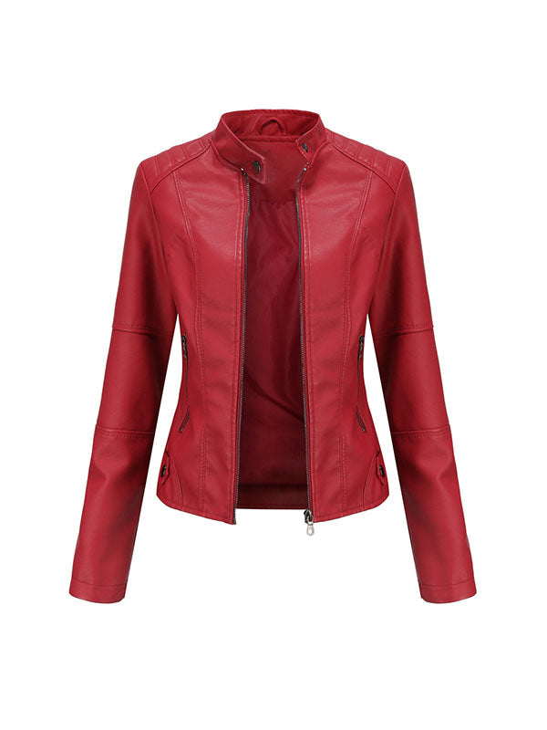 xakxx Long Sleeves Plus Size Buttoned Pockets Zipper Stand Collar Jackets Outerwear