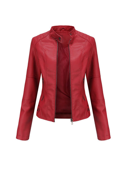 xakxx Long Sleeves Plus Size Buttoned Pockets Zipper Stand Collar Jackets Outerwear